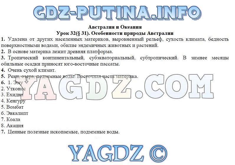 Гдз по географии 7 класс душина смоктунович контурная карта