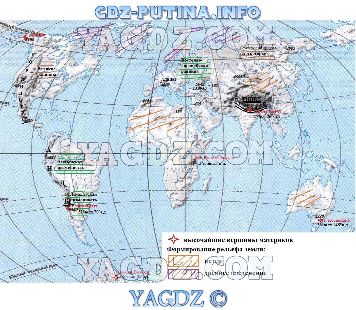 Контурная карта по географии рельеф земли