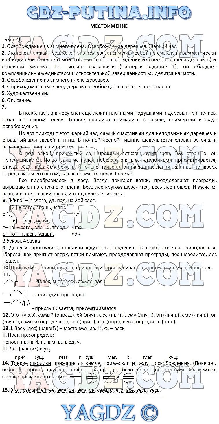 Задание Текст 21 . ГДЗ по русскому языку 6 класс комплексный анализ текста  Малюшкин